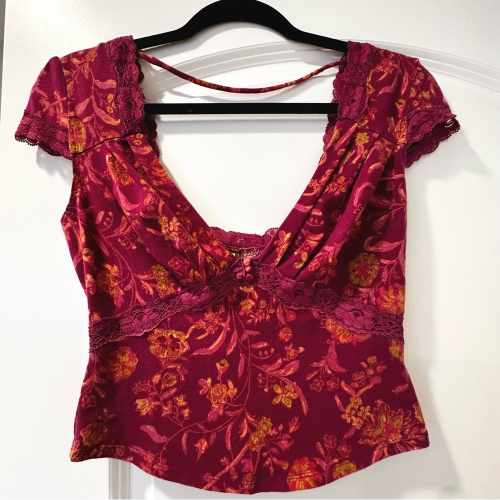 Free People Lace Trim Top